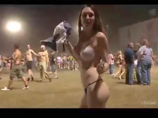 Meghan good-looking amateur brunette undressing and walking in underwear and naked outdoors and in public