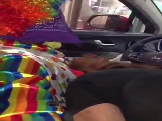 Clown gets phallus sucked while ordering food