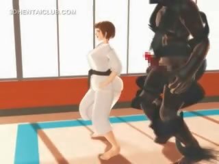 Hentai karate vogëlushe me gojë mbyllur në një masiv anëtar në 3d