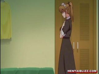 Young hentai maid in a leash gets forced to suck hard member