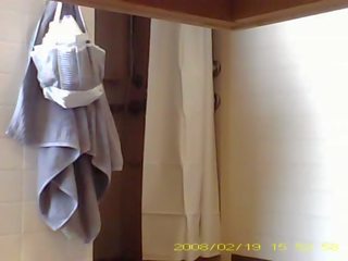 Spying erotic 19 year old mademoiselle showering in dorm bathroom