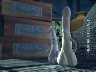 Oversexed 3d animasi pornografi wanita jalang menggosok sebuah besar batang